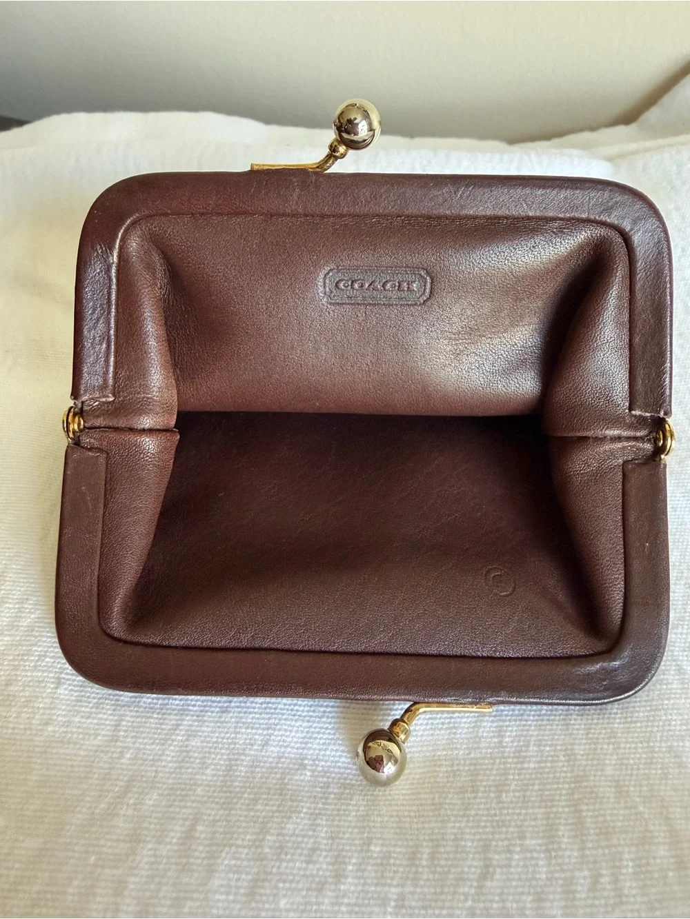 Coach Vintage Brown Leather Kiss-Lock Coin Purse